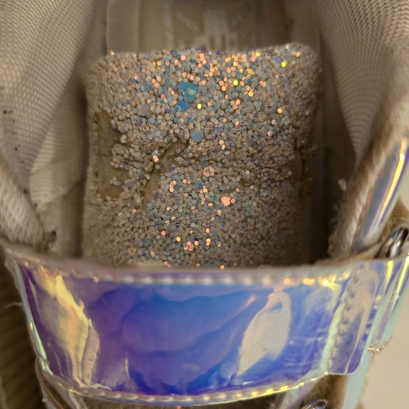 TUK White Glitter Creepers Sneakers 2 Velcro Straps Flat Platform Soles Size 10 - Picture 7 of 17